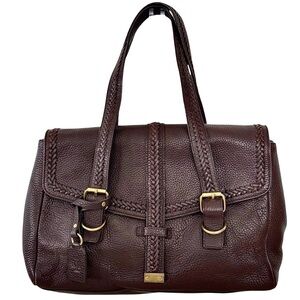 Lauren Ralph Lauren Genuine Leather Shoulder Bag Dark Brown Gold Hardware